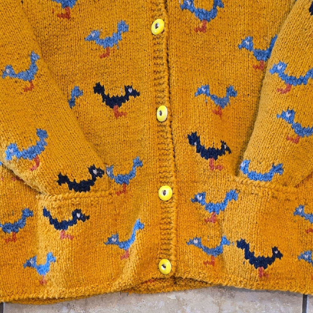 Mustard Yellow Cardigan with Bird Pattern - Picture 3 of 6